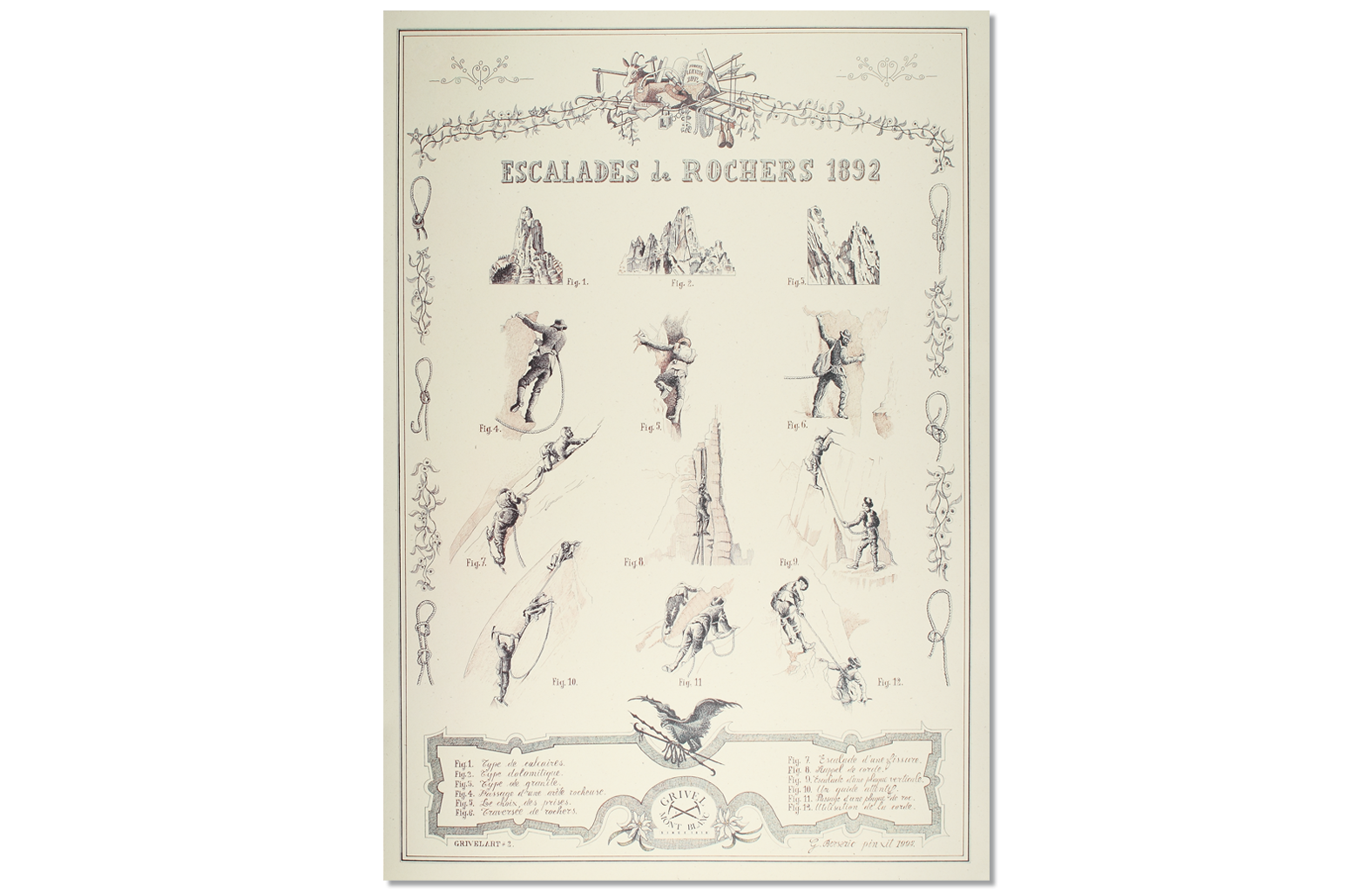 Lithographic print: Escalades de Rocher 1892